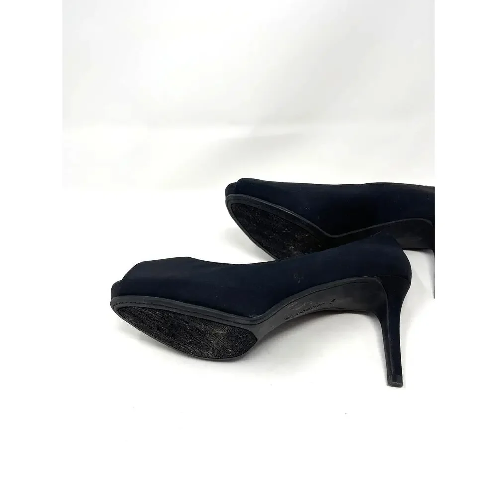 LIZ CLAIBORNE Black Fabric PEEP TOE Pumps 8.5M - Picture 4 of 8